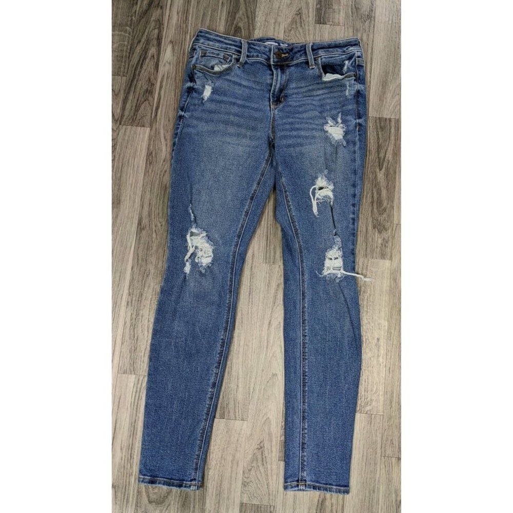 Old Navy Rockstar Super Skinny Distressed Whiskered Denim Blue Jeans